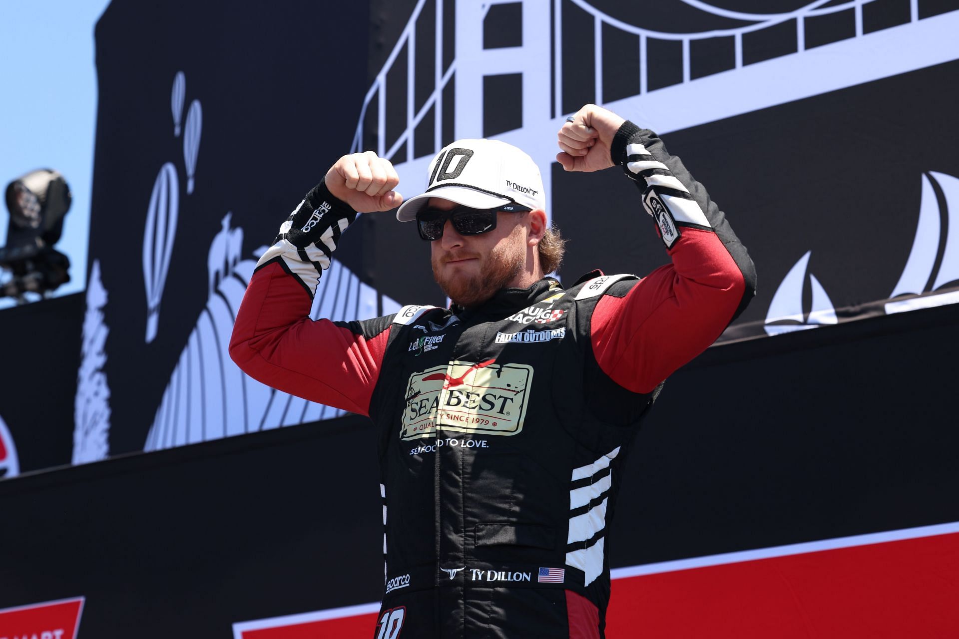 Ty Dillon (#10 Kaulig Racing Sea Best Chevrolet) during driver introductions before the start of the NASCAR Cup Series Toyota/Save Mart 350 on July 13, 2025, at Sonoma Raceway in Sonoma - Source: Getty